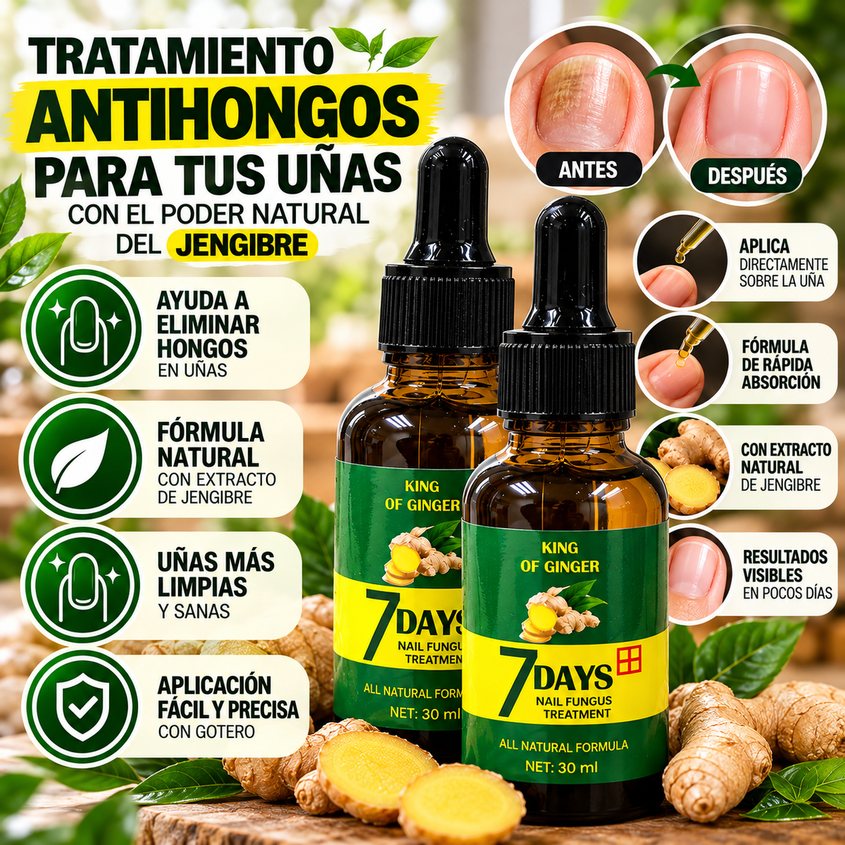 Tónico Jengibre Uñas Antifúngico 7 Days