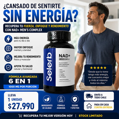Selerb NAD+ Men’s Complex – Energía, Vitalidad y Bienestar Masculino | 60 Cápsulas