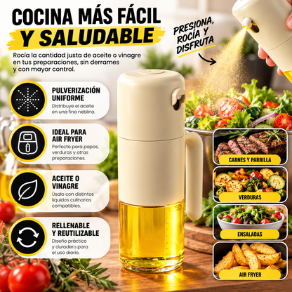 Rocía la cantidad justa. Cocina fácil y sin desperdiciar aceite.