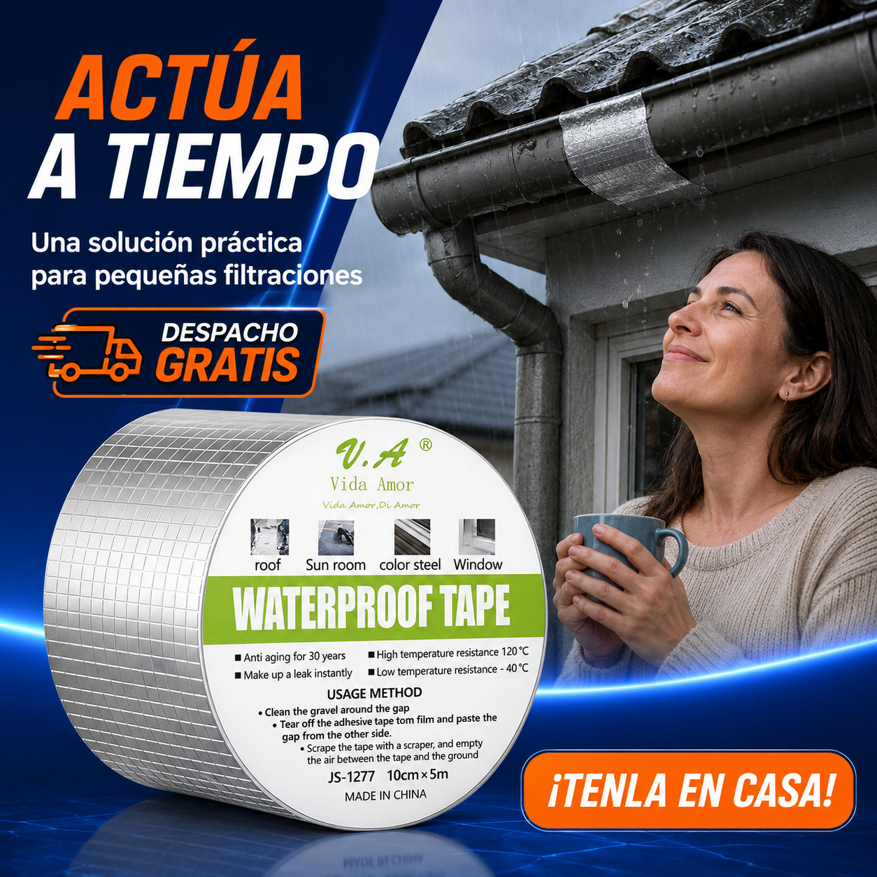 Cinta Tapa Gotera De Butilo 10cm X 5mts