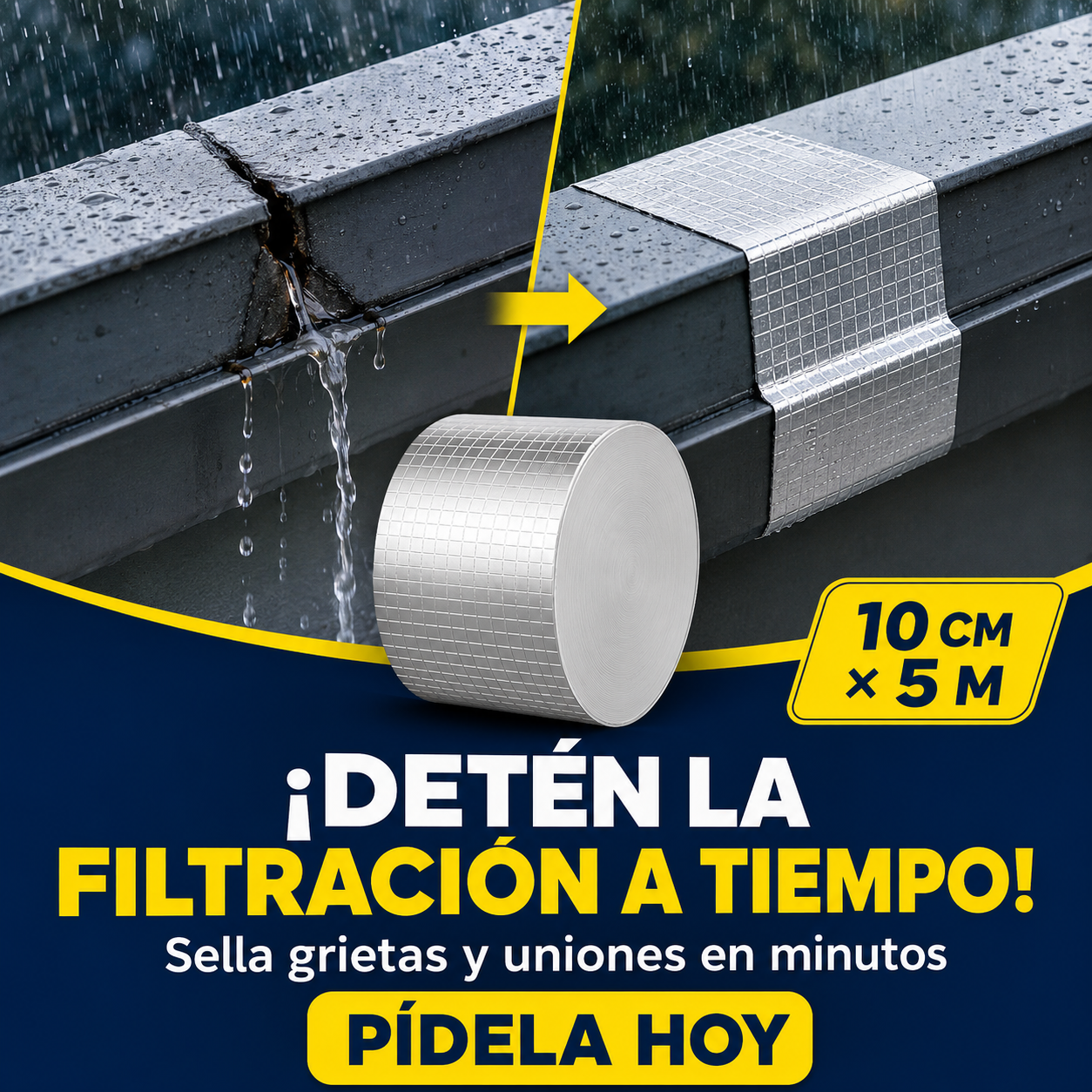 Cinta Tapa Gotera De Butilo 10cm X 5mts