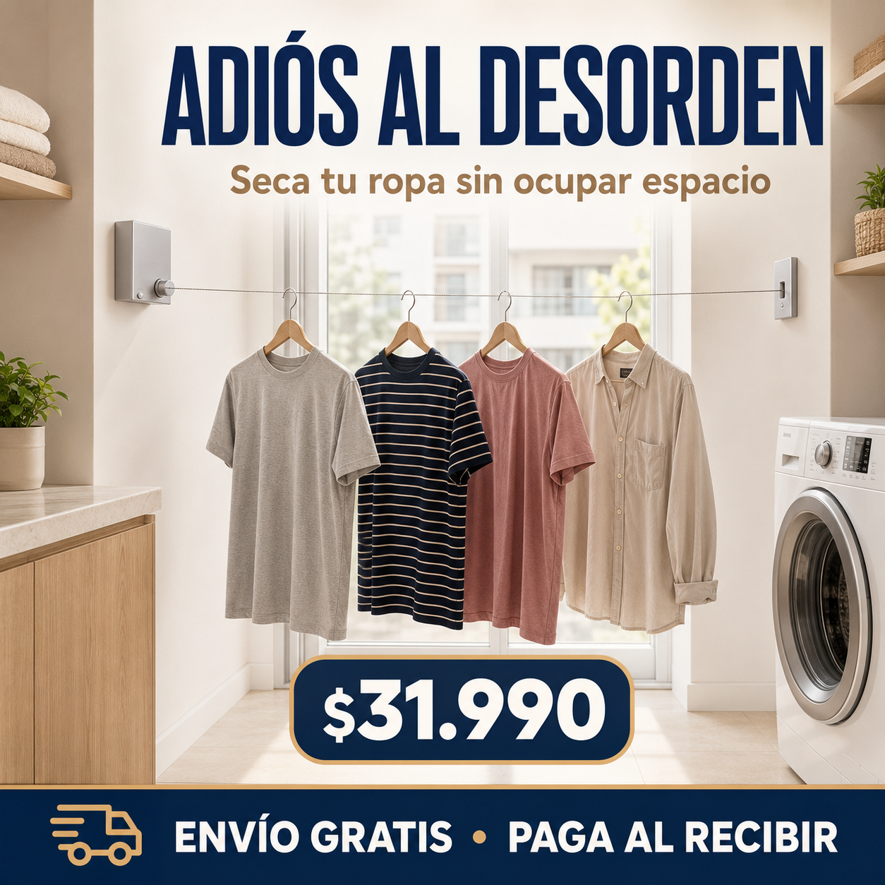 ✨ Tendedero de Ropa Retráctil de Pared | Más Espacio y Orden en tu Hogar