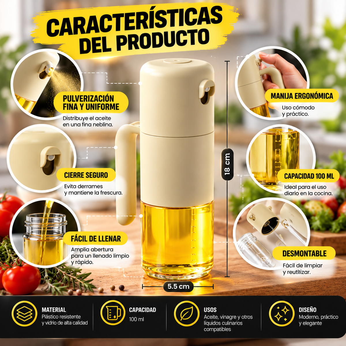 Rocía la cantidad justa. Cocina fácil y sin desperdiciar aceite.